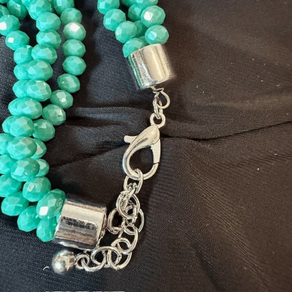 NWT Bone Fish Statement Necklace and Earrings Set Silver Tone Turquoise Beads - Picture 7 of 10